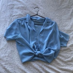 Tie up baby blue blouse